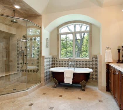 Luxury bathroom remodel with a glass shower in New Orleans