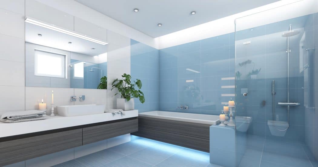 Modern remodeled bathroom with a glass walk-in shower in New Orleans