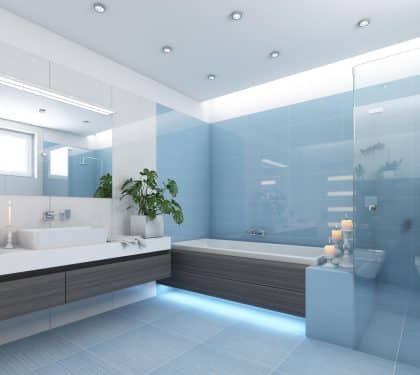 Modern remodeled bathroom with a glass walk-in shower in New Orleans