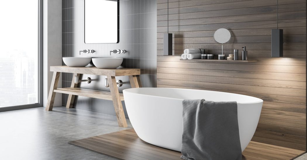 wooden bathroom corner