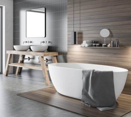 Modern remodeled bathroom with a freestanding tub in New Orleans