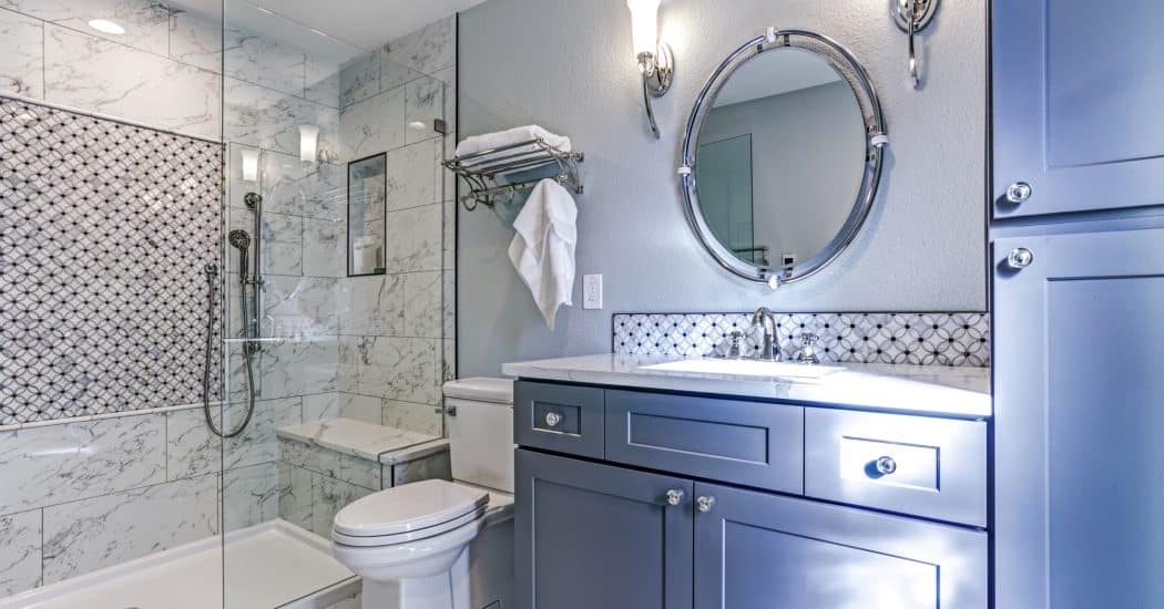 Remodeled bathroom with a glass walk-in shower in New Orleans