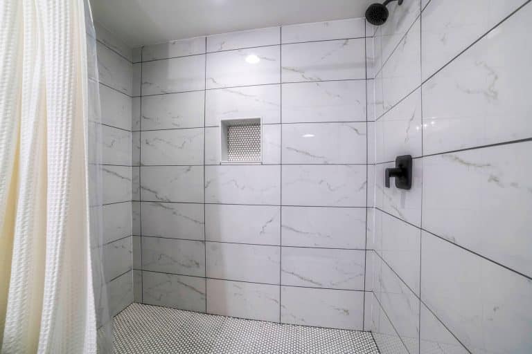Walk-in shower with marble tile in a New Orleans bathroom
