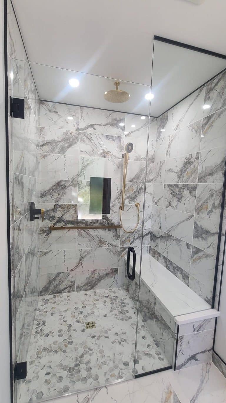Shower room with open glass door - Turnkey Bath Remodel