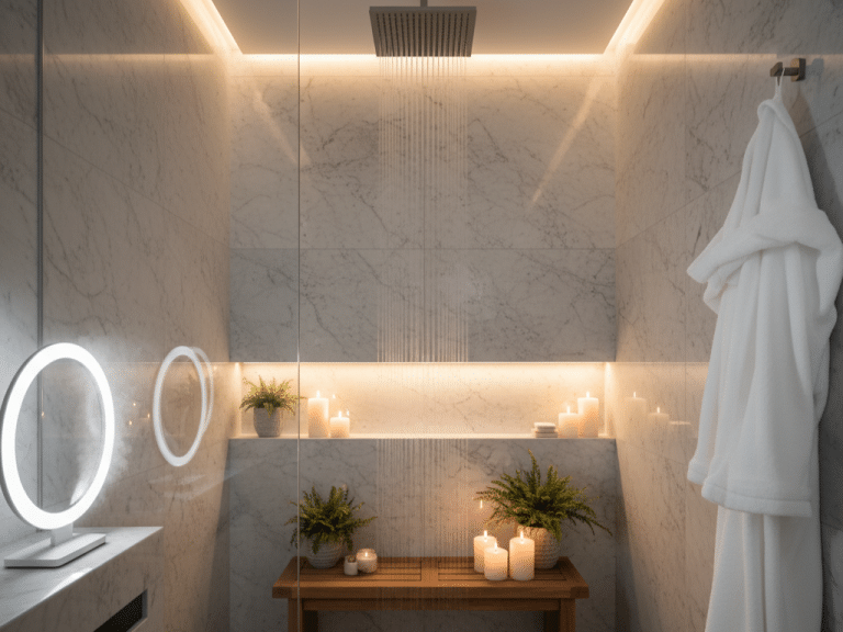 Small modern bathroom with a walk-in shower in a New Orleans home